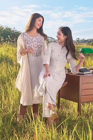 Buy BRIH White Solid Silk Kurta with Embroidered Pant (Set of 2) online
